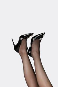  Siyah Taşlı Rugan Stiletto